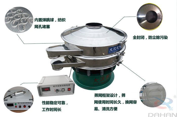 超聲波91视频下载污特點：內置彈跳球網孔堵塞，全封閉，防塵除汙染，性能穩定可靠工作時間長，篩網架設計，篩網使用時間長久，換網容易，清洗方便。